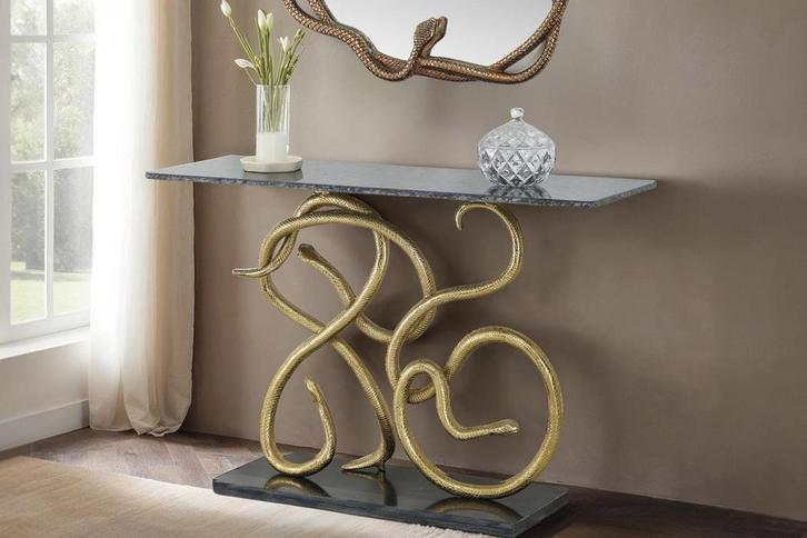 Extravagante consoletafel WILDLIFE SNAKE 115 cm zwart goud, Huis en Inrichting, Tafels | Sidetables, Ophalen of Verzenden