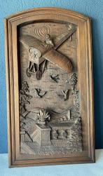 Reliëf, Houtsnijwerk - 73 cm - Notenhout, Antiek en Kunst