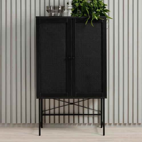 *WOONWINKEL* Zwarte Wandkast Met Rotan, Huis en Inrichting, Kasten | Wandmeubels, Nieuw, Verzenden