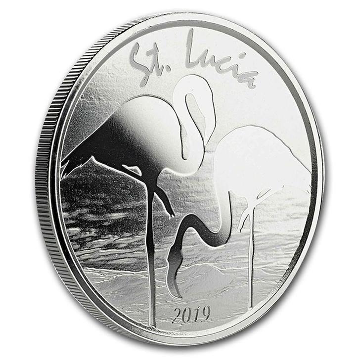 EC8 - St. Lucia Pink Flamingo 1 oz 2019 (25.000 oplage), Postzegels en Munten, Munten | Amerika, Midden-Amerika, Losse munt, Zilver