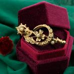 Vintage gouden broche met parels (gouden sieraden, geelgoud), Sieraden, Tassen en Uiterlijk, Broches, Gebruikt, Overige kleuren