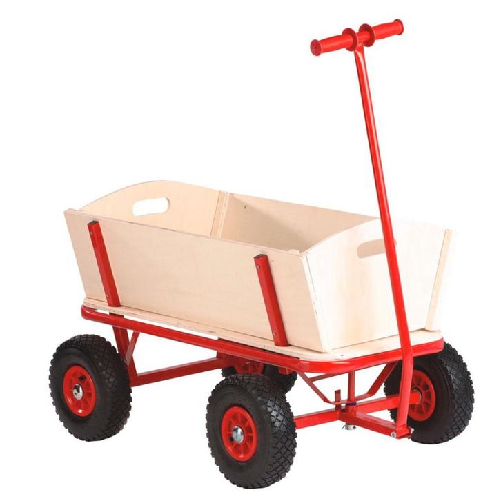 Benson Houten bolderkar - luchtbanden - 90x60x53 cm - dra..., Doe-het-zelf en Verbouw, Transportwagens, Nieuw, Ophalen of Verzenden