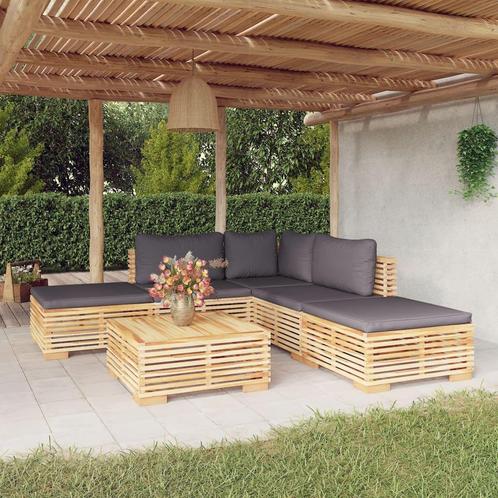 vidaXL 6-delige Loungeset met kussens massief teakhout, Tuin en Terras, Tuinsets en Loungesets, Loungeset, Nieuw, 5 zitplaatsen