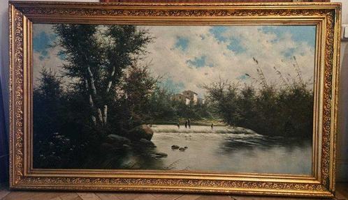 Escuale impresionista (XIX) - La cascada, Antiek en Kunst, Kunst | Schilderijen | Klassiek