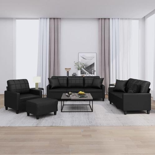 vidaXL 4-delige Loungeset met kussens kunstleer zwart, Huis en Inrichting, Banken | Bankstellen, Nieuw, 150 tot 200 cm, Leer, Vierpersoons of meer