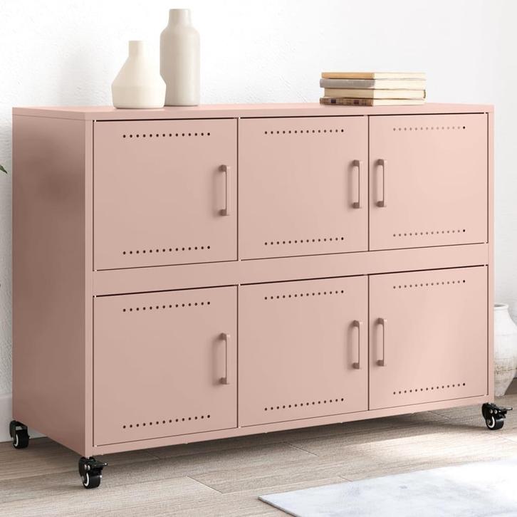 vidaXL Dressoir 100,5x39x72 cm staal roze, Huis en Inrichting, Kasten | Dressoirs, 25 tot 50 cm, Nieuw, 100 tot 150 cm, Metaal