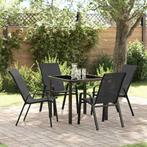 vidaXL Tuin Eetset 5 pcs Zwart Textilene en staal, Verzenden, Nieuw, Textileen