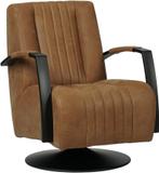 Bruine leren industriële draaifauteuil - staal zwart frame m, Nieuw, Ophalen of Verzenden, Modern, 50 tot 75 cm