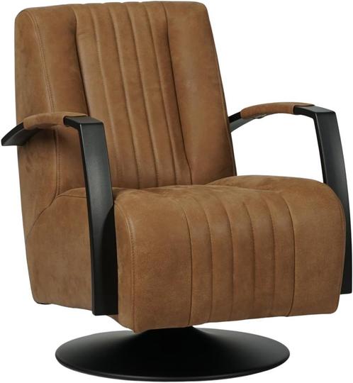 Bruine leren industriële draaifauteuil - staal zwart frame m, Huis en Inrichting, Fauteuils, 50 tot 75 cm, 75 tot 100 cm, Nieuw
