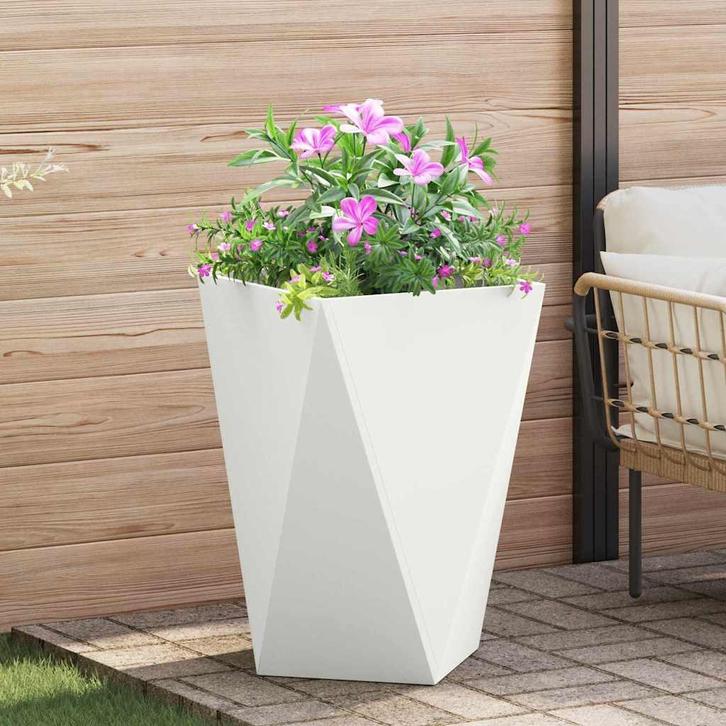 vidaXL Plantenbak Wit 50 x 50 x 75 cm Staal, Tuin en Terras, Bloembakken en Plantenbakken, Minder dan 60 cm, Nieuw, Metaal, 60 cm of meer