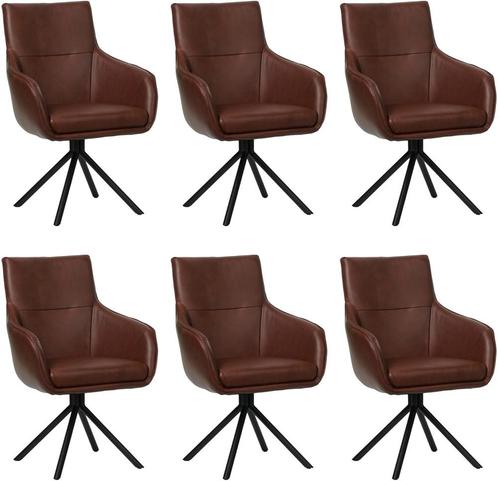 Set van 6 Cognac leren industriële draaibare eetkamerstoelen, Huis en Inrichting, Stoelen, Vijf, Zes of meer stoelen, Overige kleuren