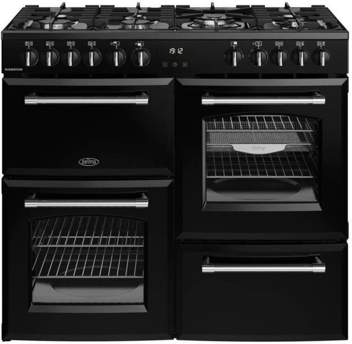 Belling FARMHOUSE 110DF BLK fornuis, Witgoed en Apparatuur, Fornuizen, 60 cm of meer, Vrijstaand, 5 kookzones of meer, Energieklasse A of zuiniger