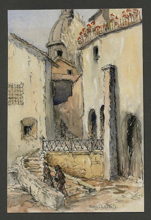 Dulieu, Jean - 1 originele aquarel - straatbeeld -, Boeken, Stripboeken