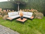 Prachtige hoekloungeset met hout look in perfecte staat!!, 6 zitplaatsen, Aluminium, Zo goed als nieuw, Loungeset