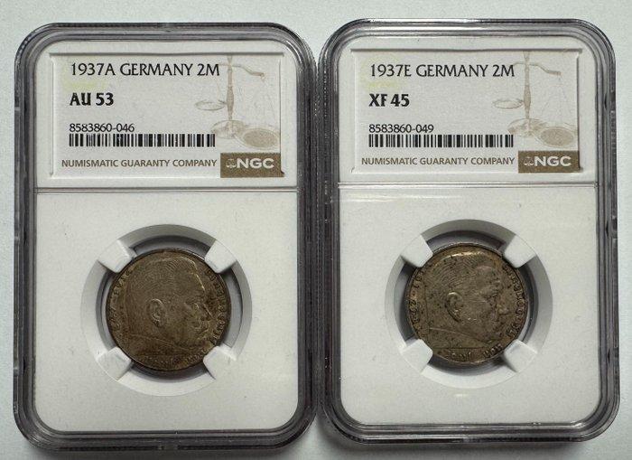 Duitsland, Derde Rijk 2 Reichsmark 2x 1937 / Paul von, Postzegels en Munten, Munten | Europa | Niet-Euromunten