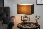 Moderne tafellamp ATLANTIS 56cm zilveren stoffen kap zwart, Huis en Inrichting, Lampen | Tafellampen, Ophalen of Verzenden, Nieuw