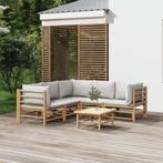 vidaXL 6-delige Loungeset met kussens bamboe lichtgrijs, Verzenden, Nieuw, Hout, Loungeset