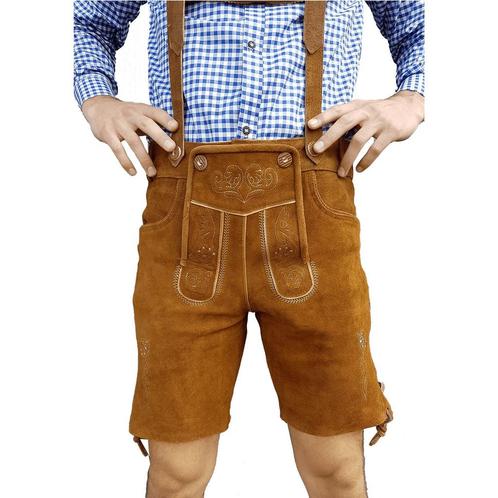 Lederhosen leer - licht bruin - KORT, Hobby en Vrije tijd, Feestartikelen, Feestartikel, Nieuw, Verzenden
