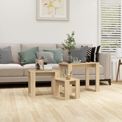 vidaXL 3-delige Tafeltjesset bewerkt hout sonoma, Huis en Inrichting, Tafels | Bijzettafels, Nieuw, Verzenden