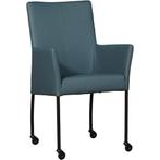 Leren eetkamerstoel Comfort met wieltjes en armleuning -, Huis en Inrichting, Stoelen, Blauw, Nieuw, Leer, Ophalen of Verzenden