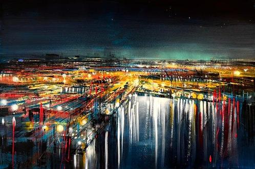 Prettau - Stars over industrial pier (H), Antiek en Kunst, Kunst | Schilderijen | Modern