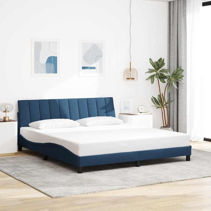 vidaXL Bedframe zonder matras Hanko stof blauw 180x200 cm, Huis en Inrichting, Slaapkamer | Bedden, 80 cm, 200 cm, Blauw, Eenpersoons