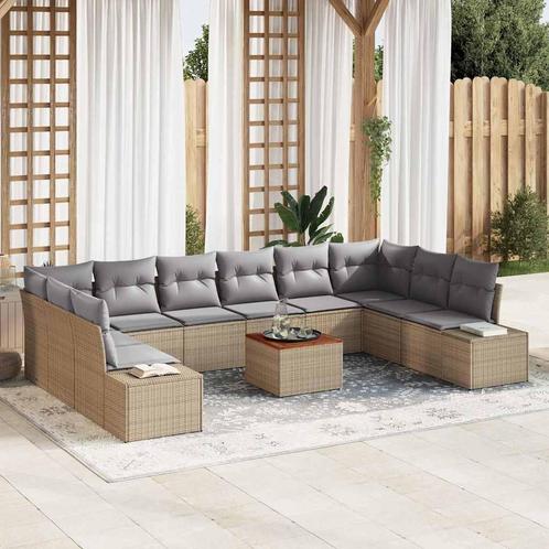 vidaXL Tuin Sofa Set met kussen 11 pcs Beige Poly riet, Tuin en Terras, Tuinsets en Loungesets, Nieuw, Rotan, Verzenden
