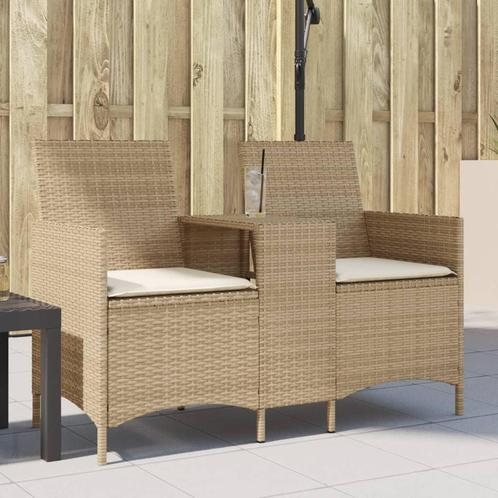 vidaXL Tuinbank 2-zits met tafel en kussens poly rattan, Tuin en Terras, Tuinsets en Loungesets, Nieuw, Rotan, Verzenden