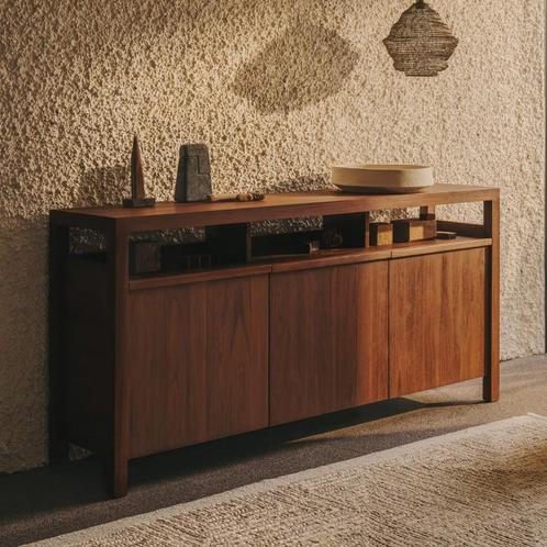 *WOONWINKEL* Kave Home Sashi Japandi Dressoir Donker Teak Ho, Huis en Inrichting, Kasten | Dressoirs, Nieuw, Verzenden