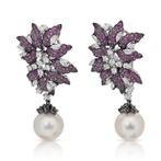 Oorbellen - 18 karaat Witgoud - 24.64ct. tw. Parel - Robijn, Sieraden, Tassen en Uiterlijk, Oorbellen, Nieuw