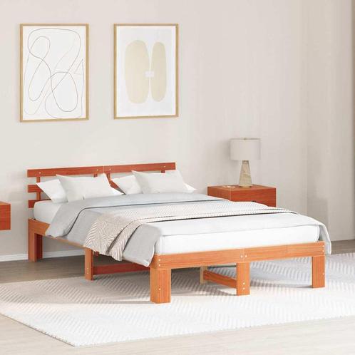 vidaXL Bedframe met hoofdeinde Bruin 135 x 190 cm Massief, Huis en Inrichting, Slaapkamer | Bedden, Bruin, Nieuw, Hout, Verzenden