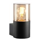Zwarte wandlamp Sanel, smoke glas, IP44, cilinder, Ophalen of Verzenden, Nieuw, Aluminium, Wandlamp