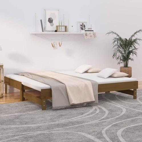 vidaXL Slaapbank uitschuifbaar grenenhout honingbruin, Huis en Inrichting, Slaapkamer | Bedden, Bruin, Nieuw, Hout, Tweepersoons