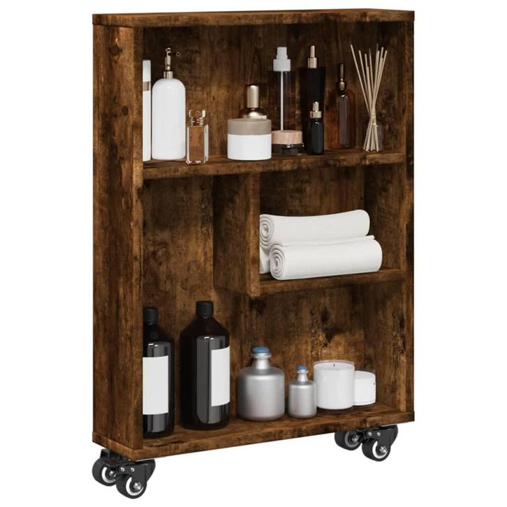 vidaXL Opbergtrolley smal 48x13x68 cm bewerkt hout gerookt, Huis en Inrichting, Kasten | Boekenkasten, Nieuw, Overige houtsoorten