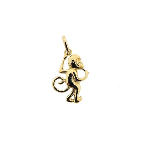 Gouden hanger van een aapje met banaan (kettinghanger), Sieraden, Tassen en Uiterlijk, Bedels, Gebruikt, Overige merken, Goud