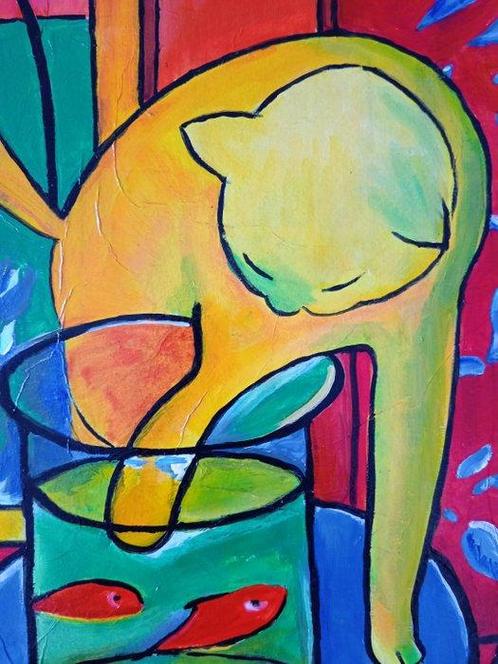 Federico Chiesa - Gatto con pesci rossi (da Henri Matisse), Antiek en Kunst, Kunst | Schilderijen | Modern