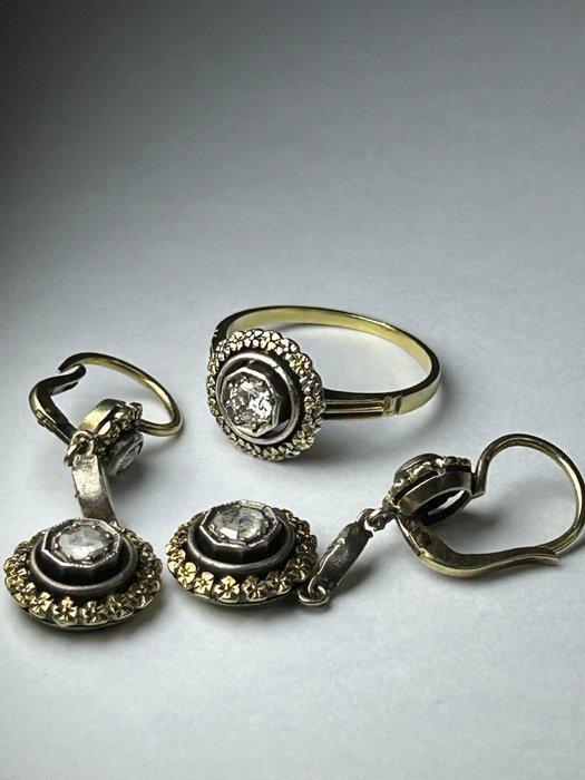 3-delige sieradenset - 14 karaat Geel goud, Zilver Diamant, Sieraden, Tassen en Uiterlijk, Antieke sieraden