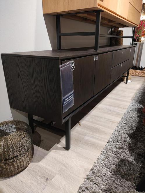 Tv-meubel Belvio 205 cm breed in donker eiken fineer, Huis en Inrichting, Kasten | Televisiemeubels, Minder dan 25 cm, Nieuw, Minder dan 50 cm