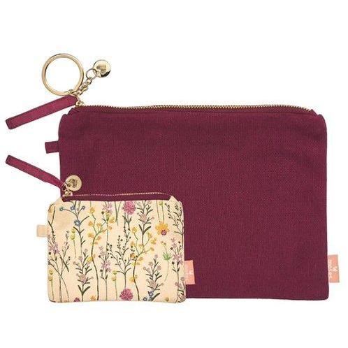 Toilettas/etui set 2-delig Bordeauxrood en bloemenprint - BI, Sieraden, Tassen en Uiterlijk, Toilettassen, Meisje, Nieuw, Ophalen of Verzenden