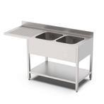 HCB Spoeltafel - dubbele spoelbakken rechts - 200 cm - RVS, Verzenden, Nieuw in verpakking, RVS Meubilair