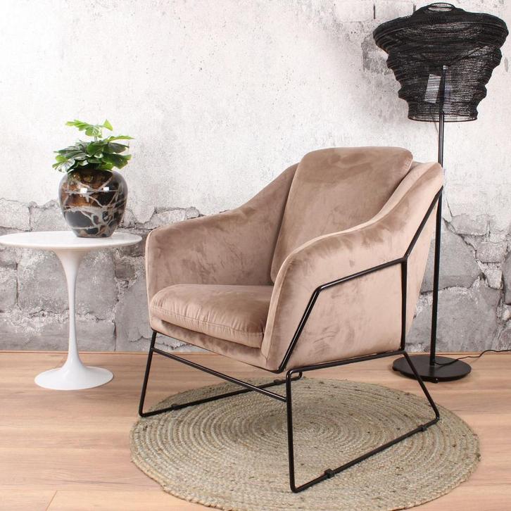 Antonio fauteuil velvet champagne, Huis en Inrichting, Stoelen, Nieuw, Ophalen of Verzenden
