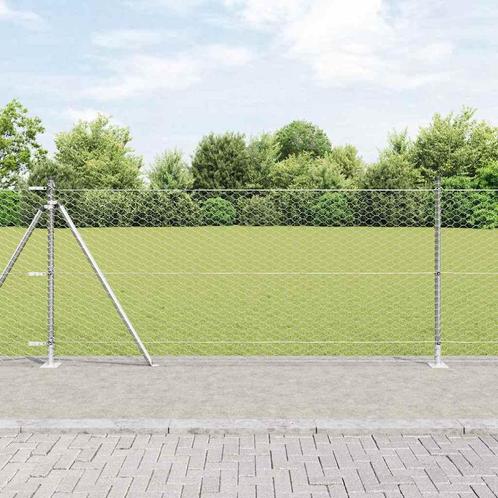 vidaXL Hecke met palen Zilver 0.8 x 50 m PVC-gecoat staal, Tuin en Terras, Schuttingen, Nieuw, IJzer, Verzenden