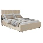 Gestoffeerd Bed Soria - 140 x 200 cm - Beige - Incl. Bedlade, Huis en Inrichting, Verzenden, Nieuw