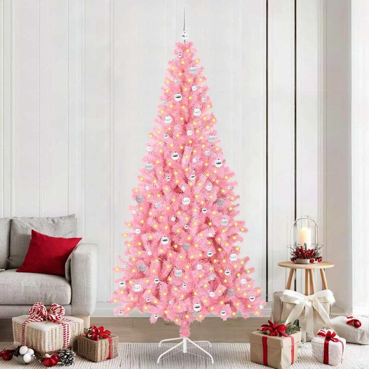 vidaXL Kerstboom met 300 LED met standaard Roze 240 cm PVC, Diversen, Kerst, Nieuw, Verzenden