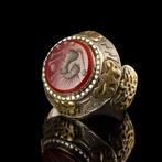 Islamitisch Zilver Ring met carneool intaglio met leeuw