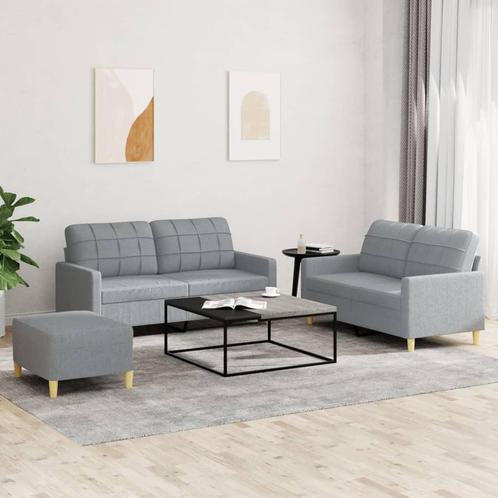 vidaXL 3-delige Loungeset met kussens stof lichtgrijs, Huis en Inrichting, Banken | Bankstellen, Nieuw, 150 tot 200 cm, Stof, Vierpersoons of meer