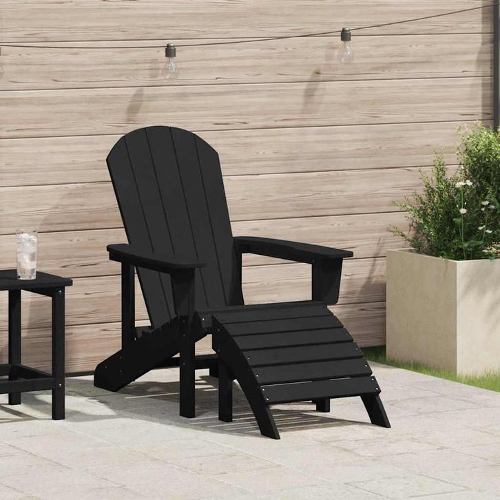 vidaXL Adirondack-stoel met kussen Zwart 74 x 82 x 92cm HDPE, Tuin en Terras, Tuinstoelen, Nieuw, Verzenden