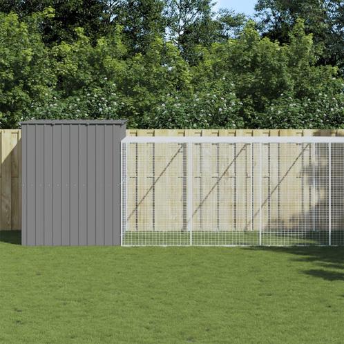 vidaXL Hondenhok met ren 214x661x181 cm staal lichtgrijs, Dieren en Toebehoren, Hondenhokken, Nieuw, Verzenden