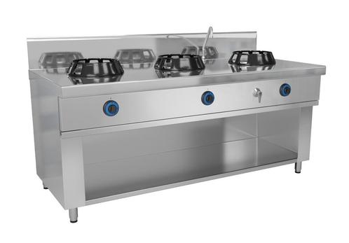 GGM Gastro | Gas wok fornuis - 42 kW - 3 kookzones - incl. 1, Witgoed en Apparatuur, Fornuizen, Inbouw, Nieuw, Verzenden