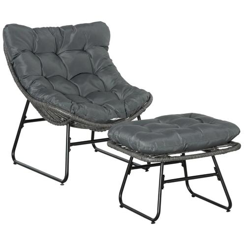 TRUUSK Rieten Relaxstoel Met Voetenbank Tuinstoel Outdoor Ri, Tuin en Terras, Overige Tuin en Terras, Nieuw, Verzenden